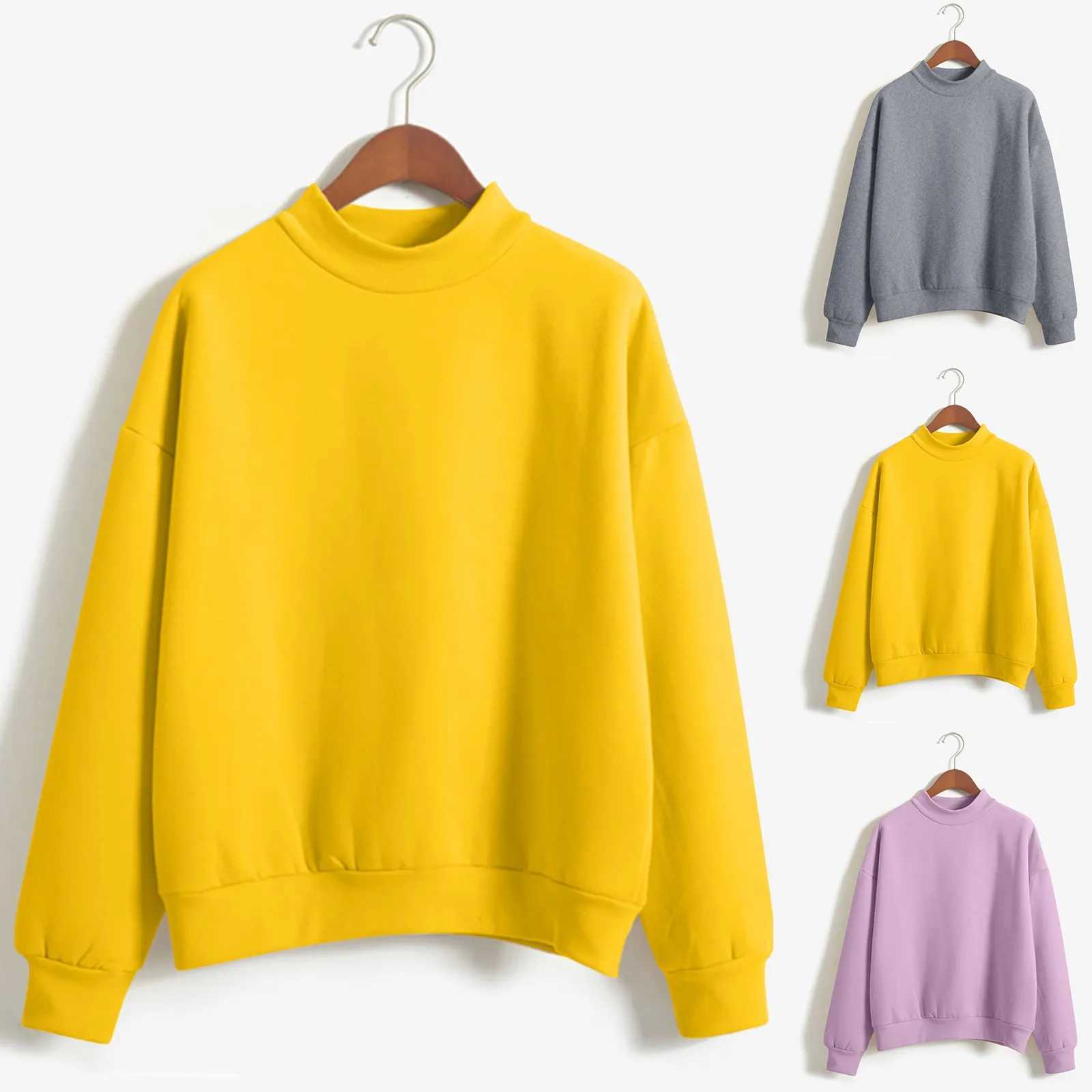 Women O Neck Solid Color Turtleneck Long Slve Velvet Sweatshirt Cotton Lightweight And Breathable Workout Pullover Cozy WearLX241104