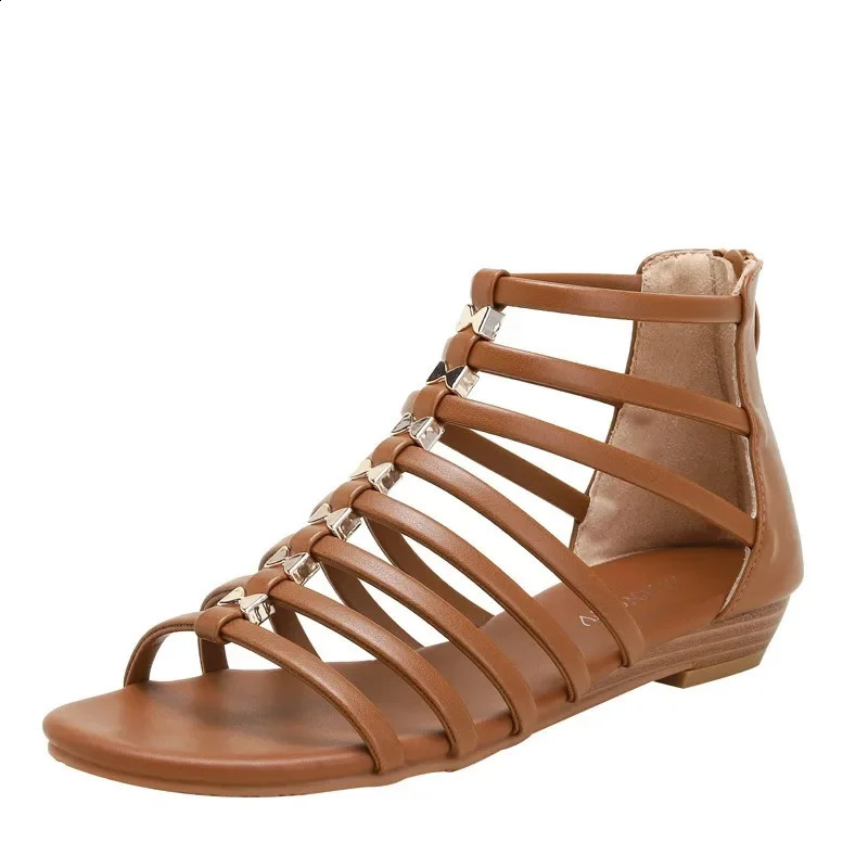 Summer Women 1cm Platform 2cm Low Heels Sandals Lady Zipper Lightweight Shoes Female Concise Casual Bohemian Solid Color Flats 240809