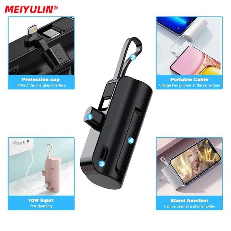 20000mAh Mini Power Bank Built-in USB C Cable Portable External Spare Battery Powerbank Charger For iPhone 14 Samsung X241122