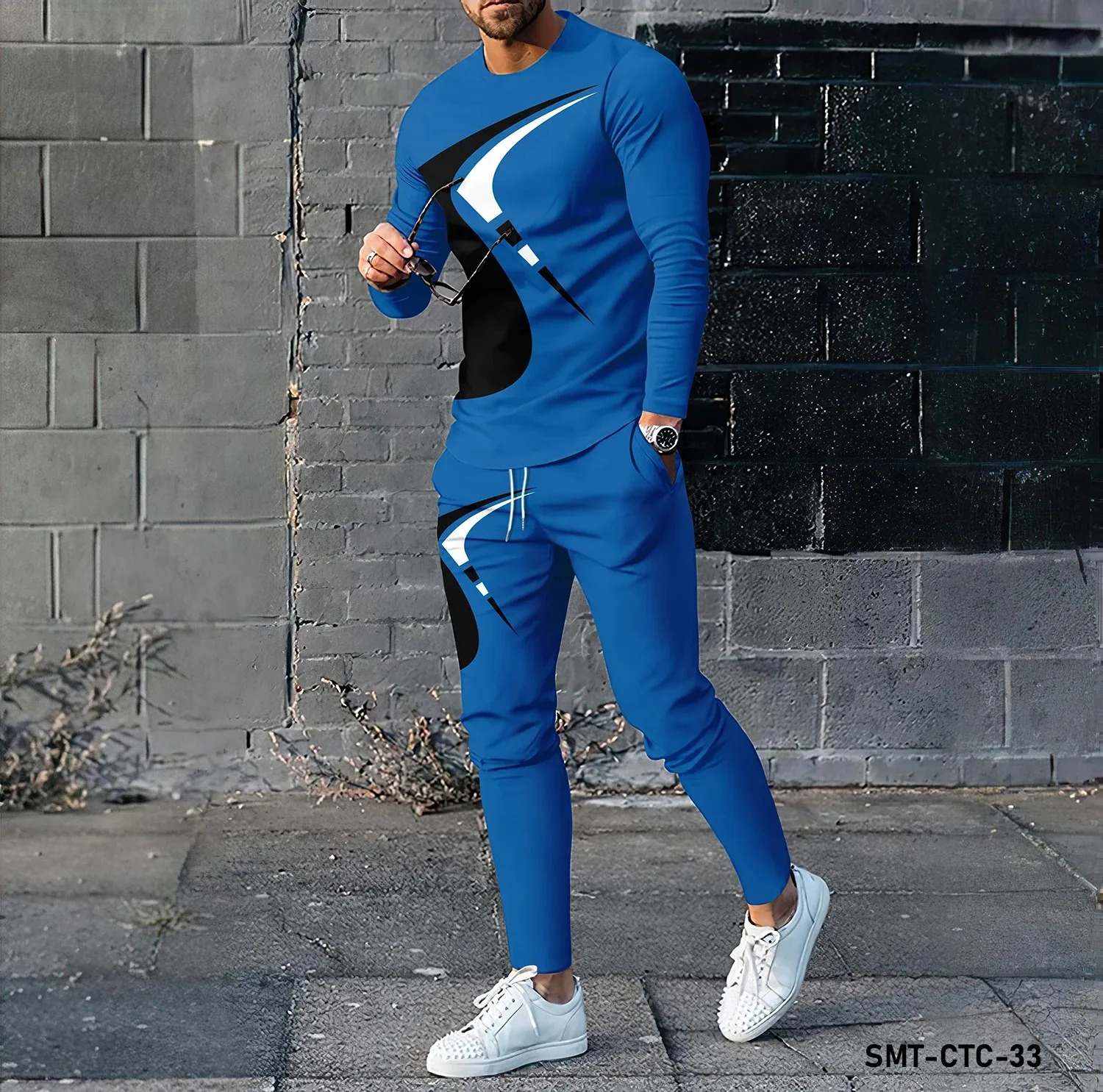 3D Printed Tracksuits Mens Long Sleeve T-shirt Set Long Pants Suit Fashion Sports Men Clothing Sweatshirt Two Piece Set 240816