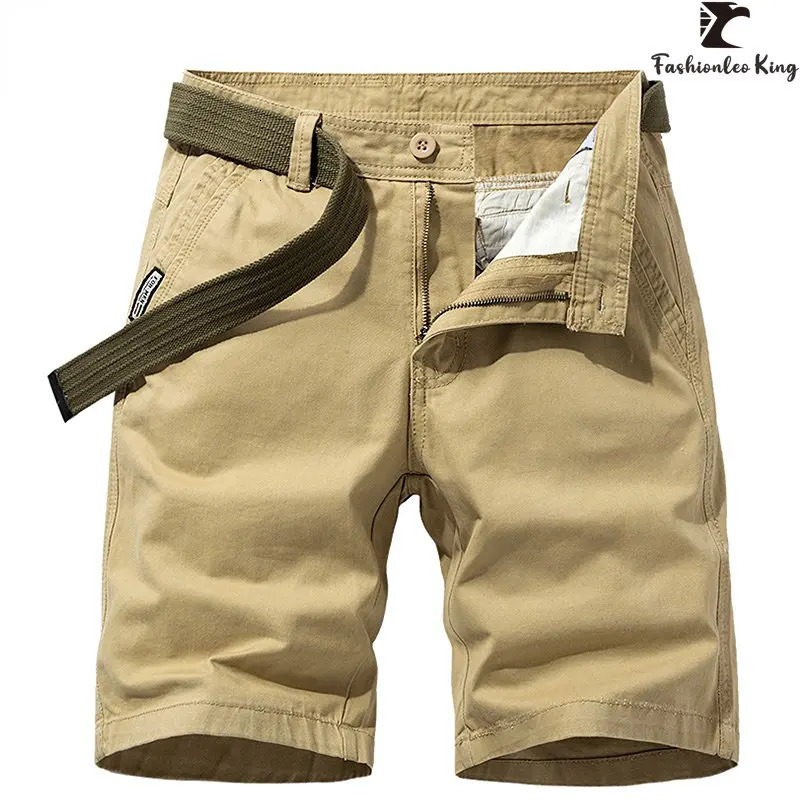 Mens Military Cargo Shorts Summer Casual Solid Color Cotton Khaki Short Pants Jogger 240809