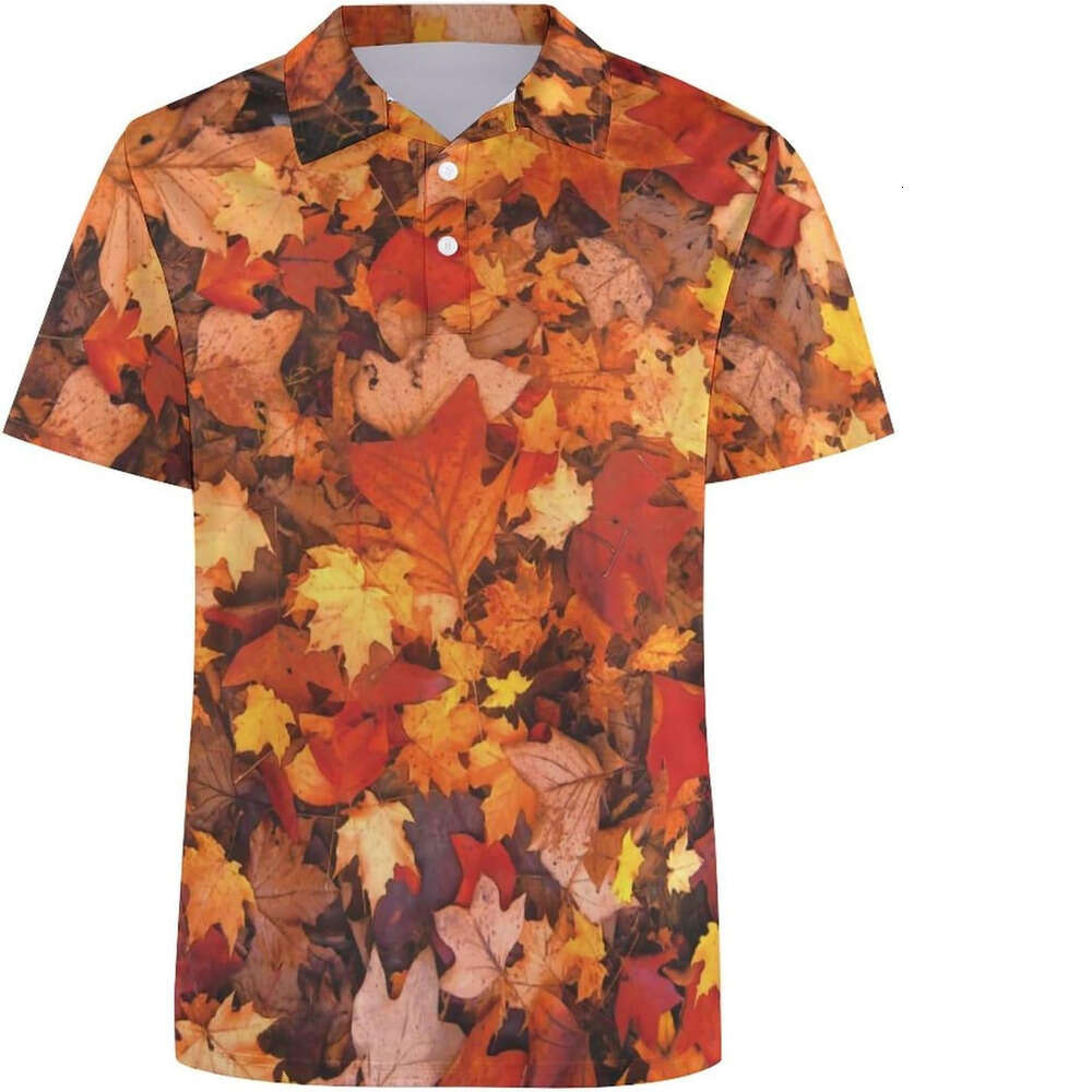 Fashion Mens Polo shirt Autumn Leaves Golf Shirts Athletic Fishing Short T-Shirt Summer Tennis Shirt Casual Tops White tops summer clothes