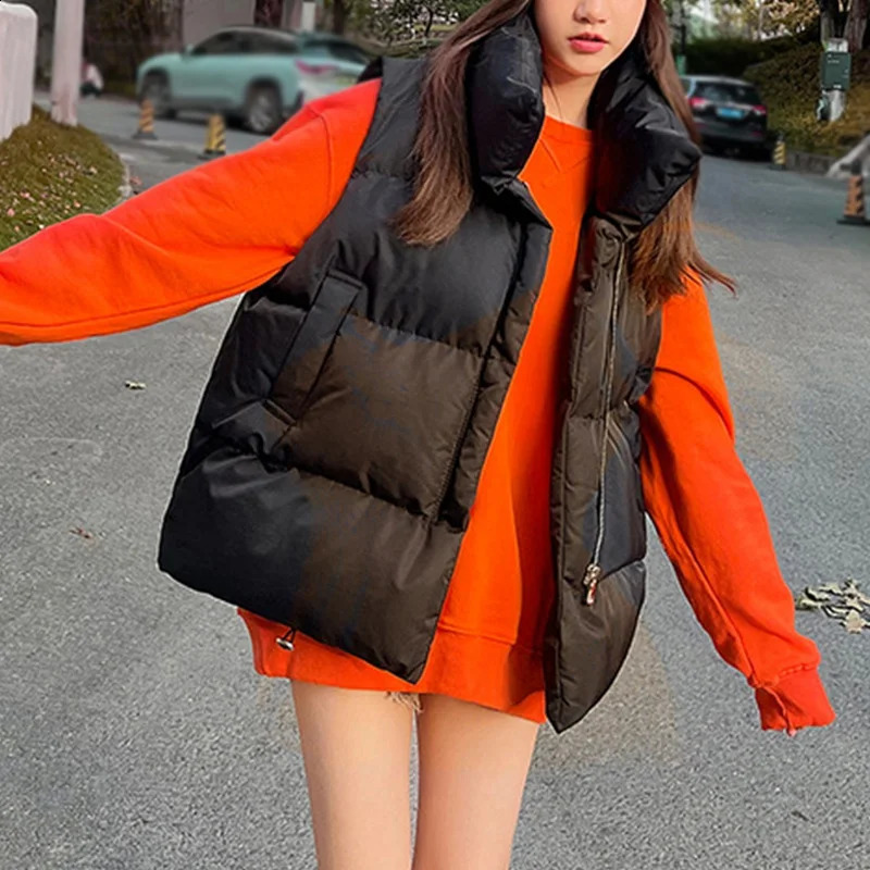 Autumn Winter Warm Solid color Cotton vest Womens vest Standing collar Sleeveless Cotton padded Outerwear Womens coat 240813