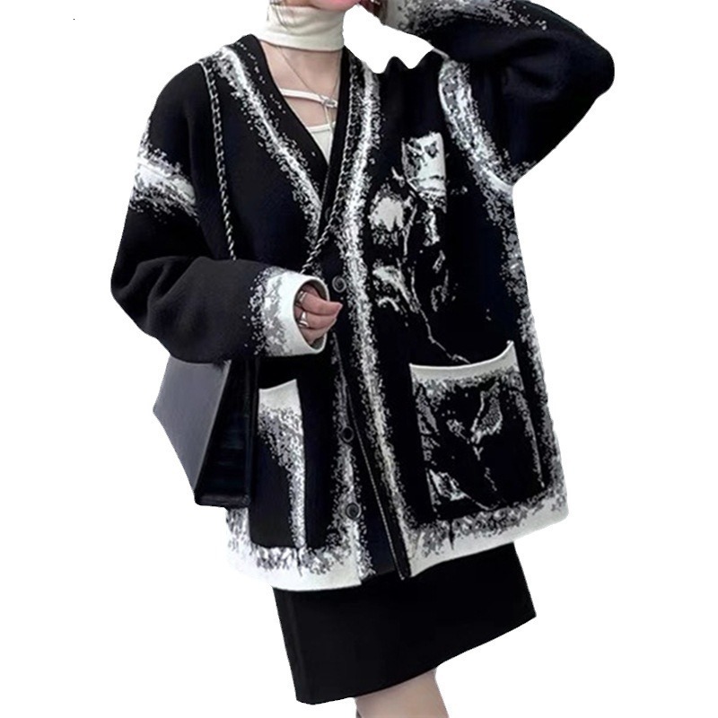 New Autumn and Winter Knitted Jacket for Women with a Lazy and Loose Design Womens Cardigan and Stylish Top Jacket