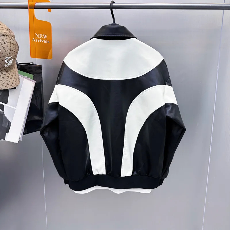 Motorcycle leather jacket mens street retro American patch work Pu racing jacket loose casual cool jacket unisex240808