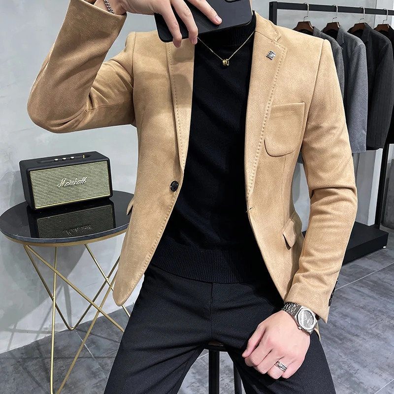 2023 High Quality Blazer Mens British Trend Premium Simple Business Elegant Fashion Casual Gentleman Slim Suit Deer Velv Jacket y240821