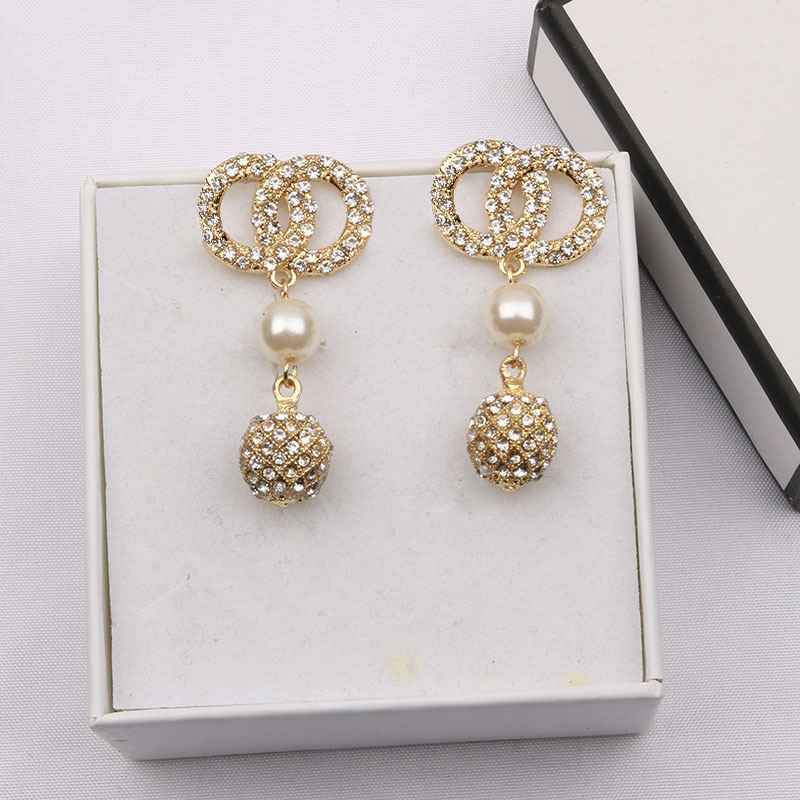 Fashion Designer Gold Silver Stud Earrings for Women Fashion Letter Round Geometric Big Annulus Earrings Inlay Crystal Rhinestone Eardrop Wedding Jewelry