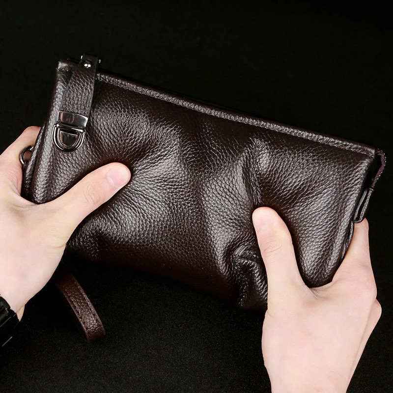 Fashionable leather mens clutch bag antitheft and waterproof business wallet soft birthday gift 240808