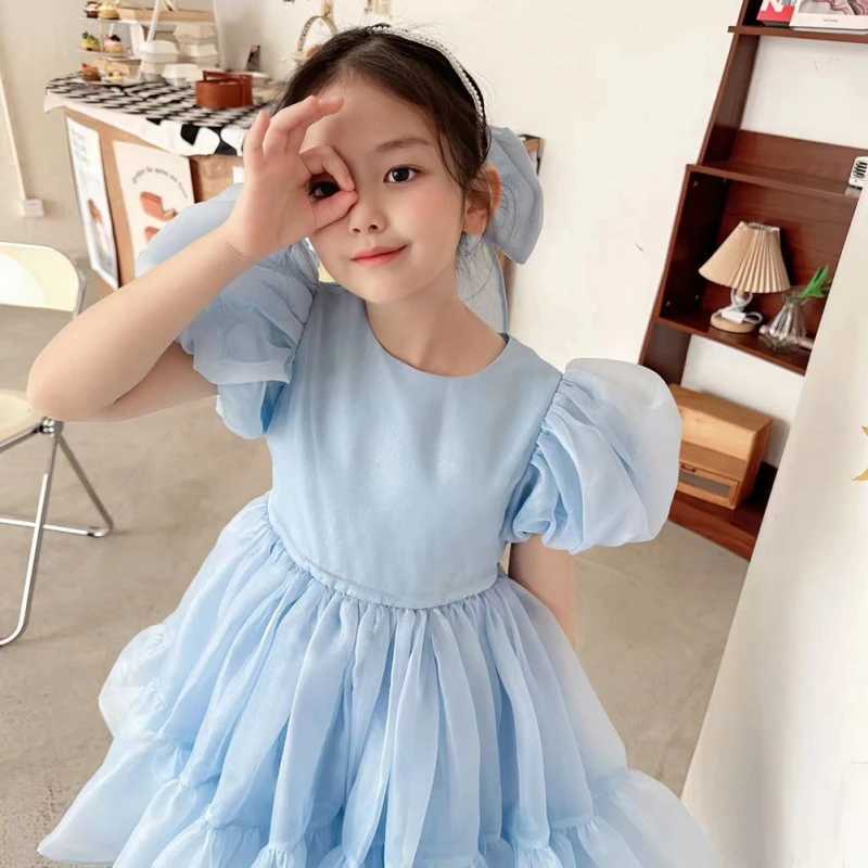 2-7Y Childrens Summer Dress Bubble Sleeve Birthday Dress Par Princess Dress Baby Dress Preschool Girl Dress W250326