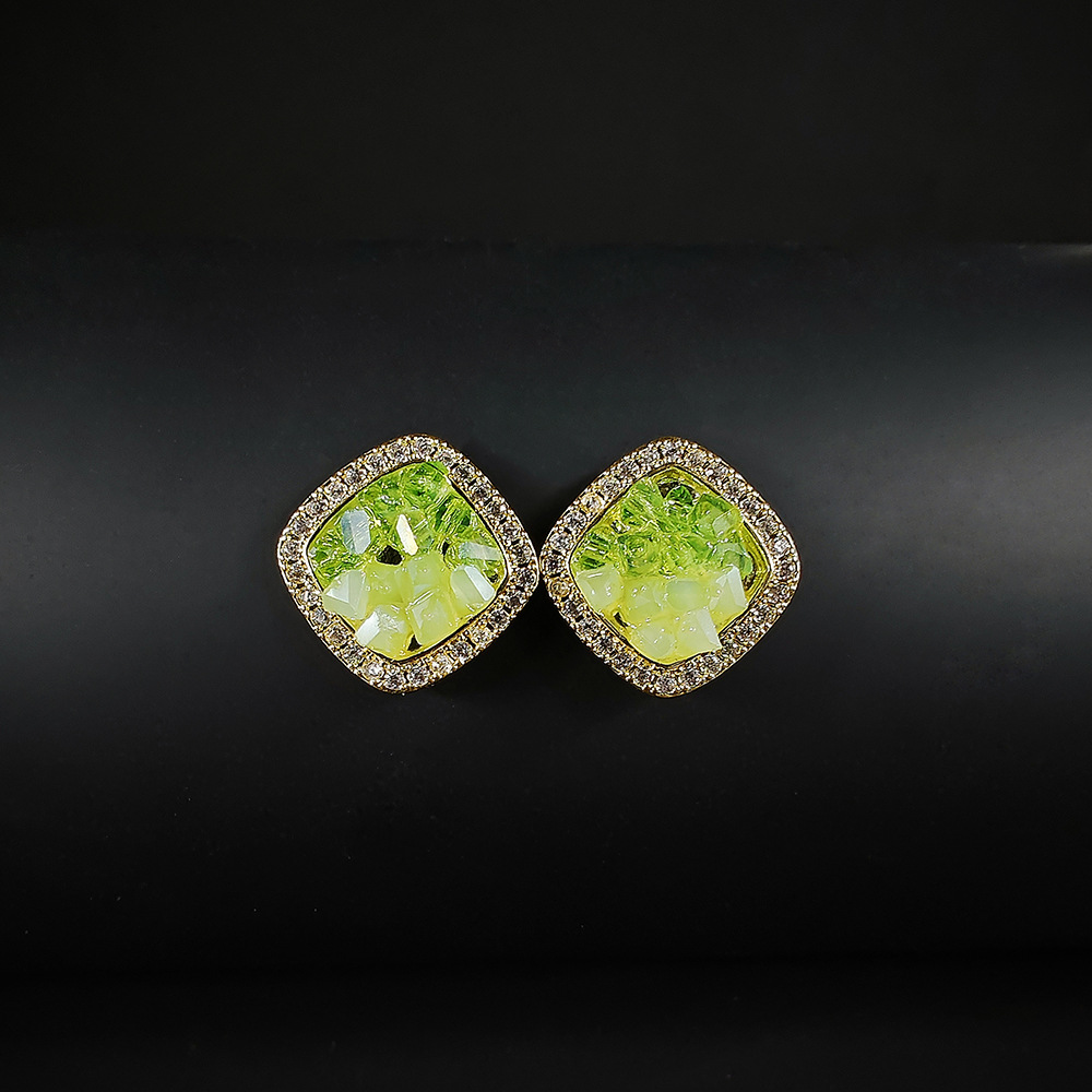 Sterg Sier Green Crystal Stud Earrings for Women, 2024 Fashion Jewelry Gift