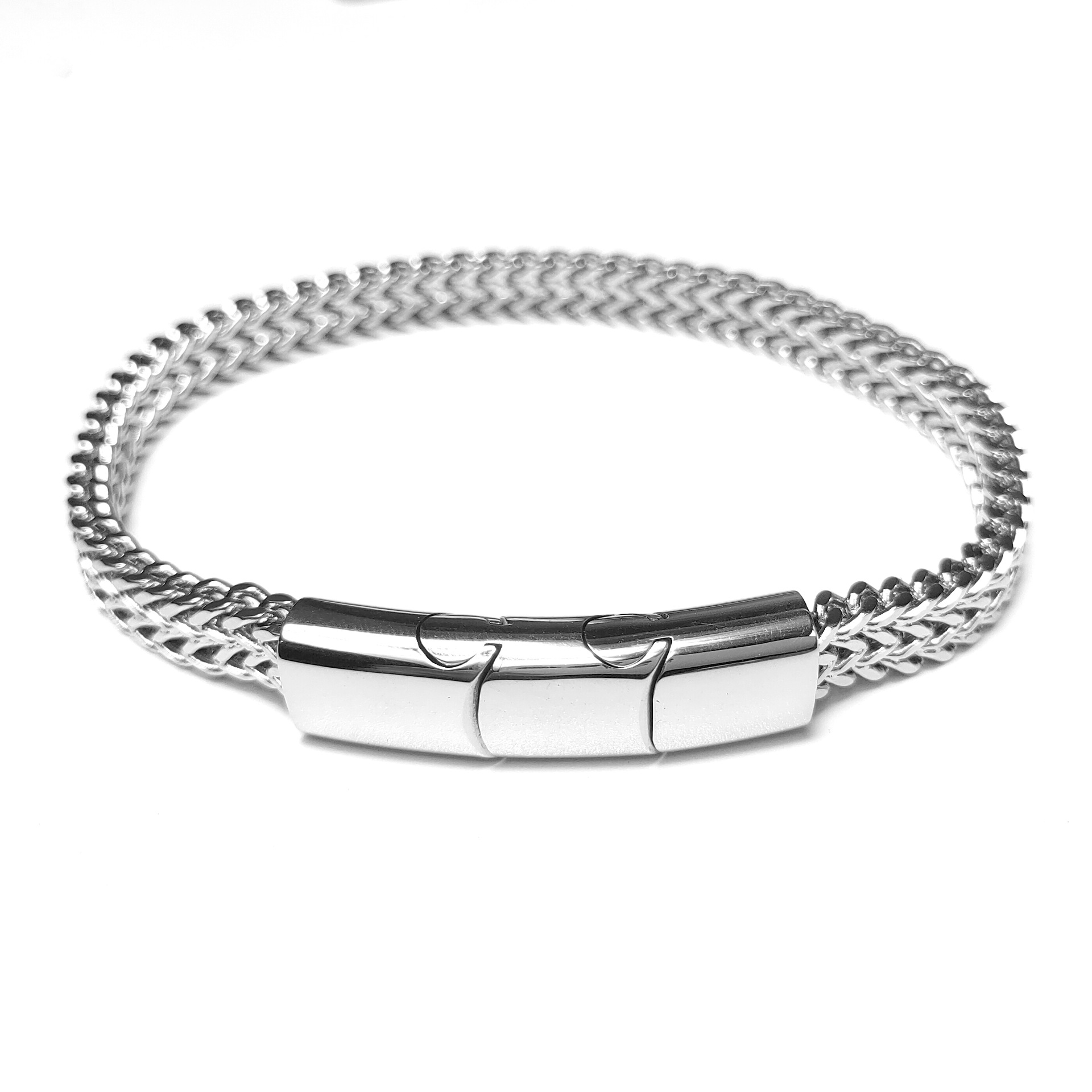 European and American style cross-border hip-hop men's minimalist trend front and back stainless steel three section magnetic buckle woven bracel
