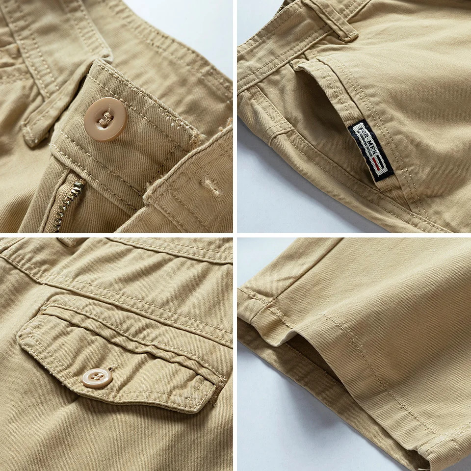 Mens Military Cargo Shorts Summer Casual Solid Color Cotton Khaki Short Pants Jogger 240809