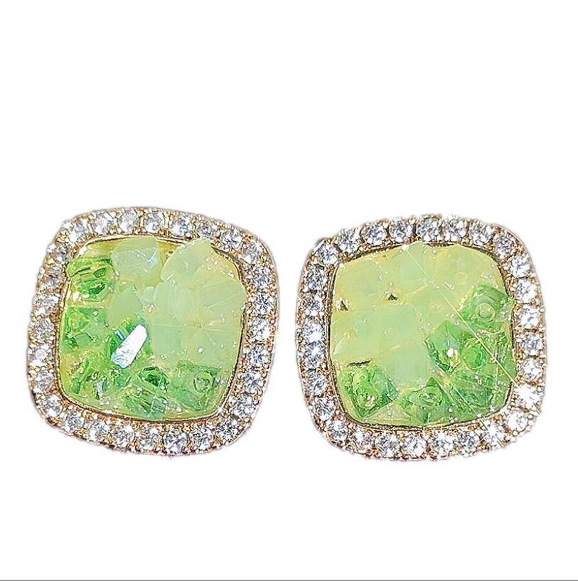 Sterg Sier Green Crystal Stud Earrings for Women, 2024 Fashion Jewelry Gift