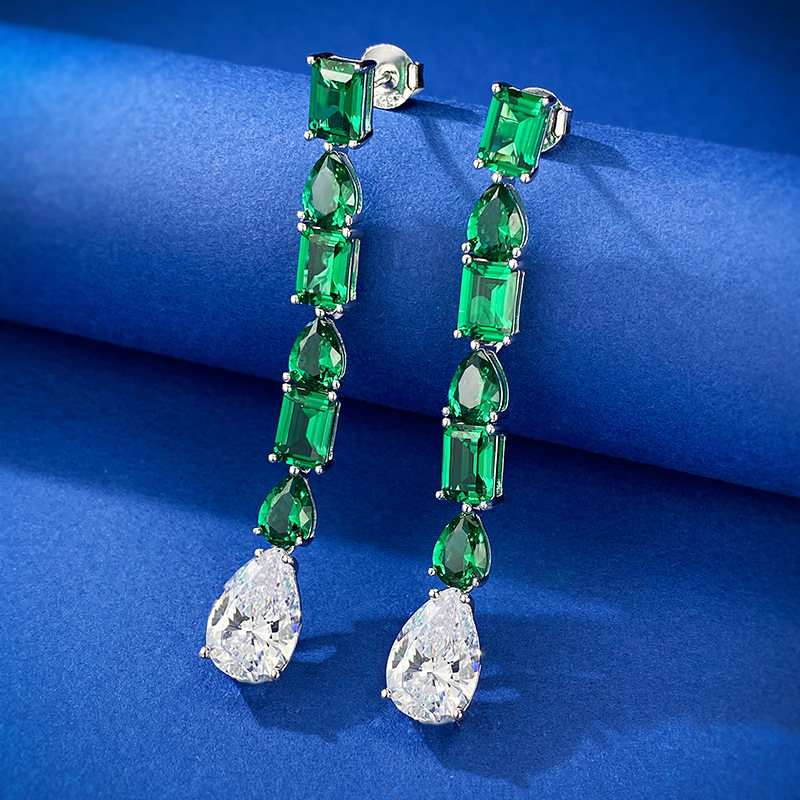 Dangle Earrings: 2024 Sterg Sier Water Drop Moissanite Emerald Tassel Jewelry