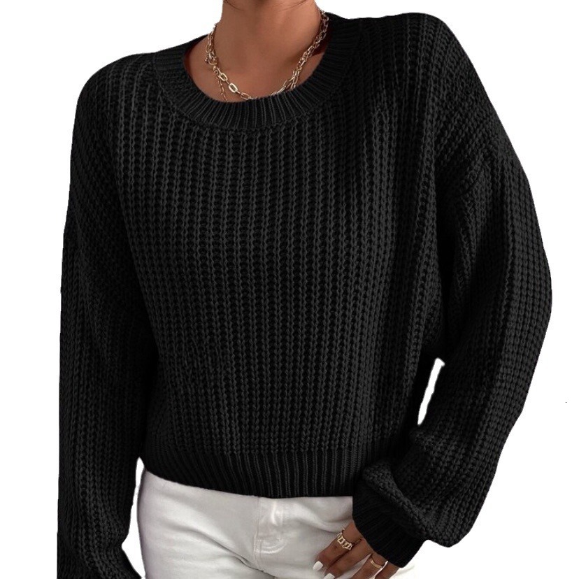 Autumn/Winter New Women's Loose Short Hoodie Round Neck Long Sleeve Knitted Sweater dongdumaoyi