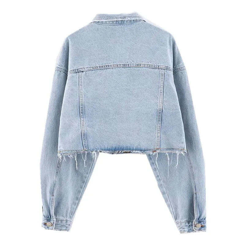 Autumn Drop Shoulder Loose Short Denim Jacket Vintage Women Lapel Pockets Single Breasted Draped Jean Coat Cool Outerwear 240809