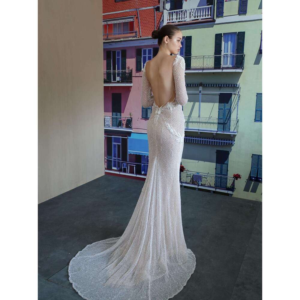 BABYONE A Sheer Mermaid Dress Made Entirely of Sparkly Fishnet Intimate Beaded Fringe Details and Embroidered ral