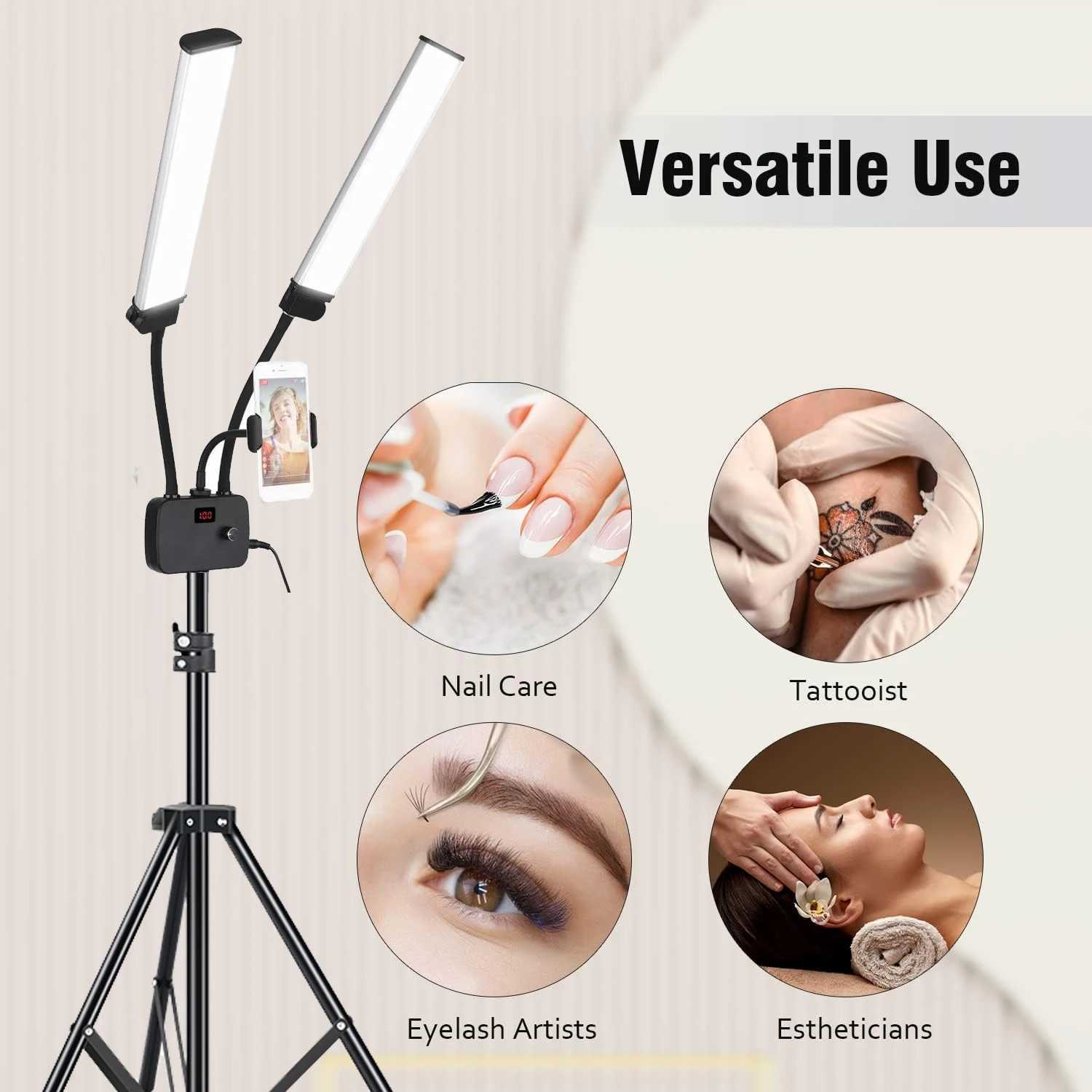 Double Arms LED Fill Light Floor Lamp for Eyelash Extensions With Phone Holder Portable Tattoo Lash Light for Makeup Tiktok Y240809