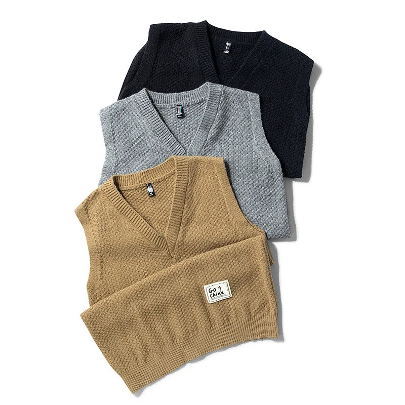 Autumn and winter mens casual Vneck sweater vest fashionable sleeveless knitted comfortable warm bottom shirt 240809