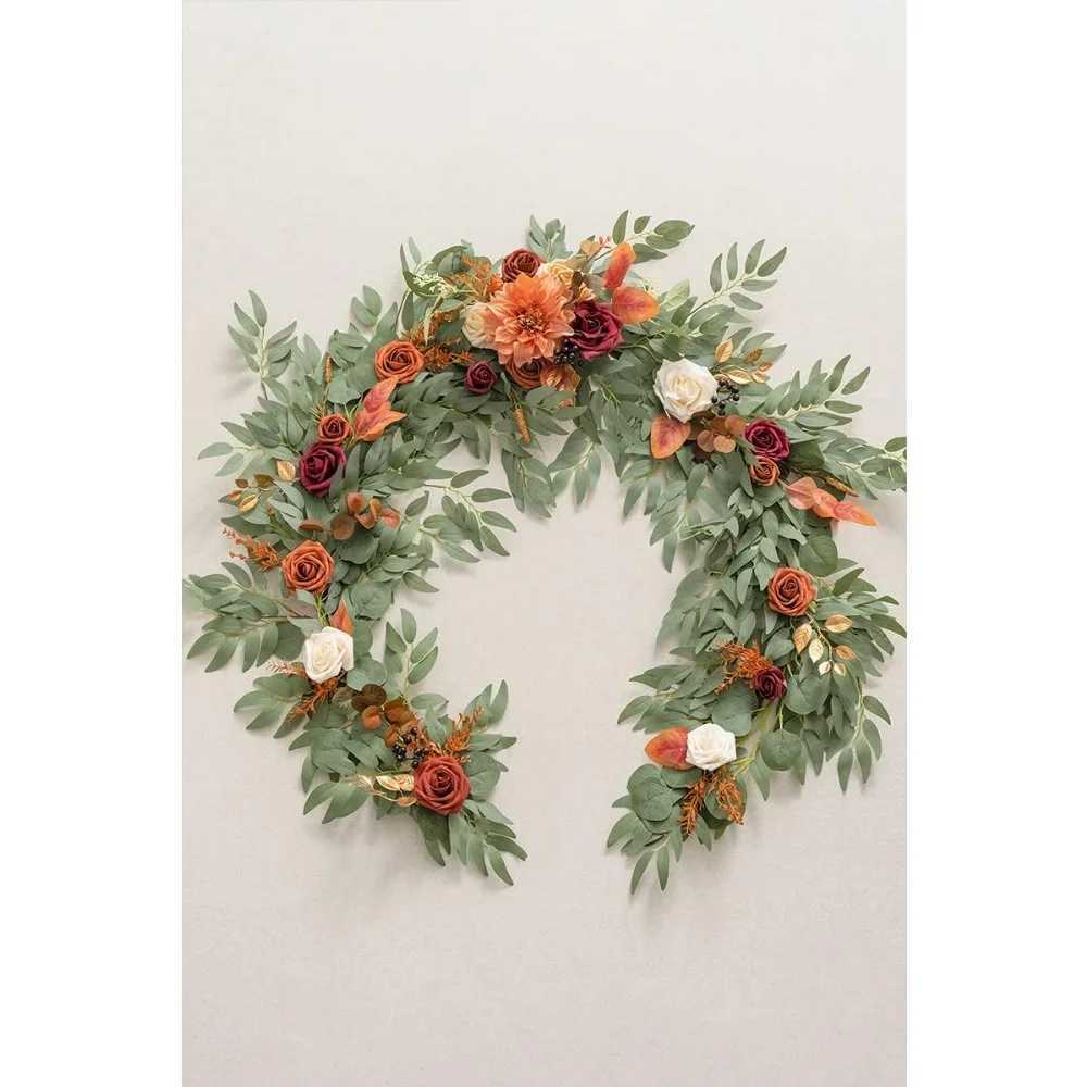 Eucalyptus Garland 6FT Table Runner with Flowers Handcrafted Wedding Centerpieces for Rehearsal Dinner Bridal Shower Y240808