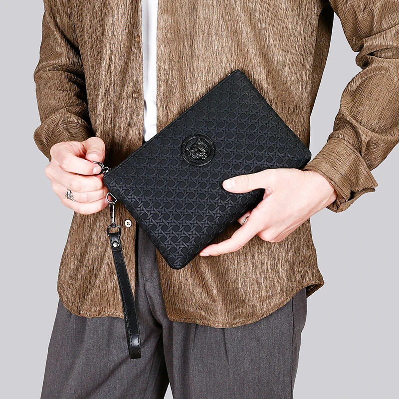 Knitted leather mens business wallet handbag card bag sacoche homme bolso de mano hombre club clutch My order 240808