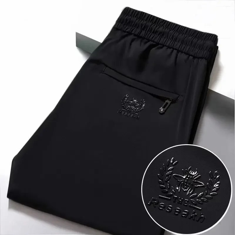 Mens ice silk quick drying casual pants summer thin airconditioned loose straight leg elastic waist sports 240824