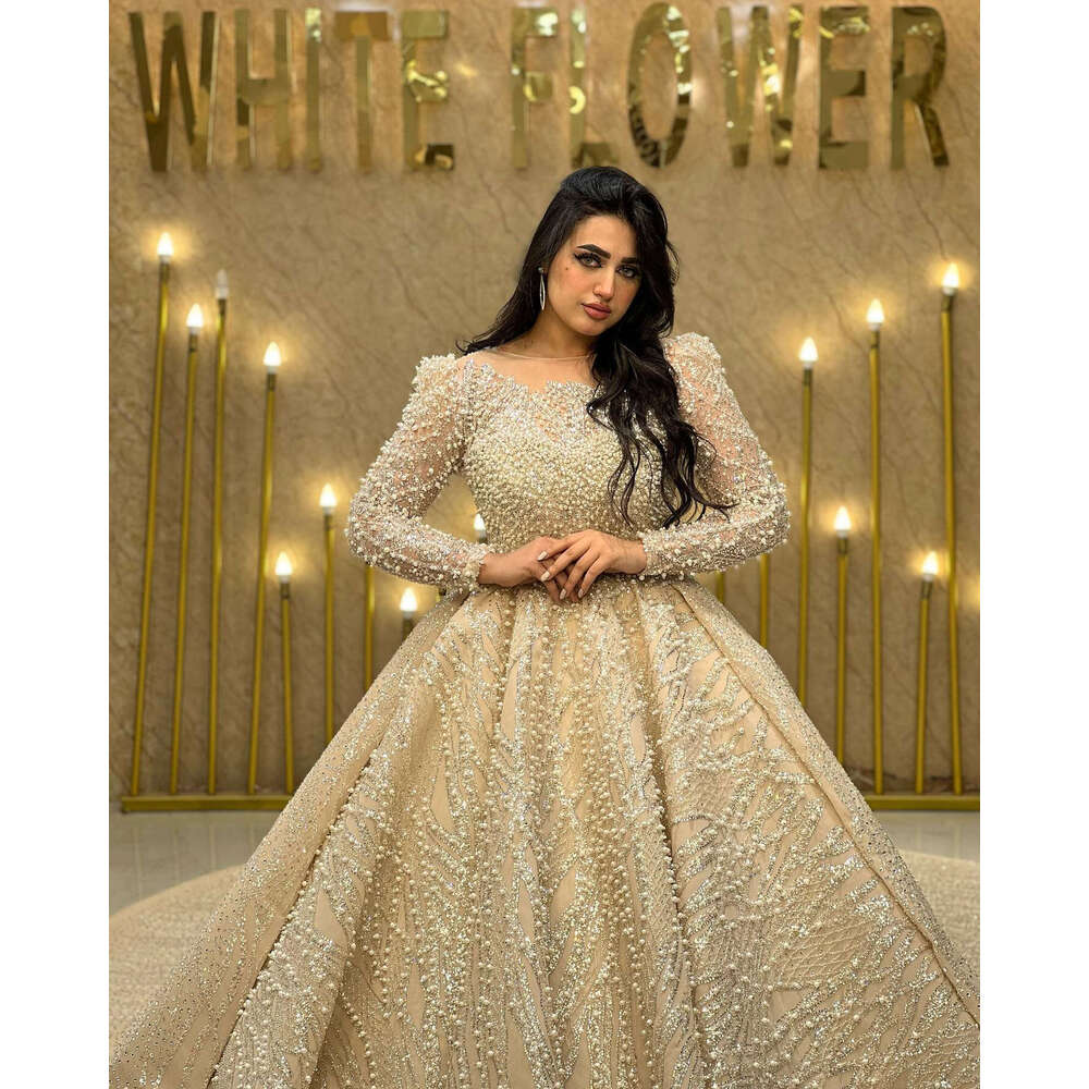 Wedding Dress BABYONE Illusion-Neck Sparking Dia Pearls Bodice Full Over All Princess Ball Epmire Gown Bride