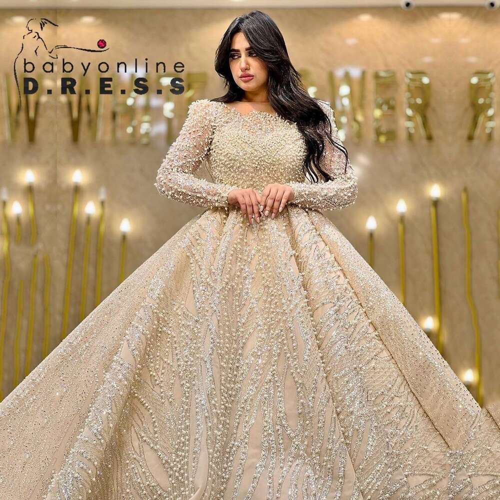 Wedding Dress BABYONE Illusion-Neck Sparking Dia Pearls Bodice Full Over All Princess Ball Epmire Gown Bride