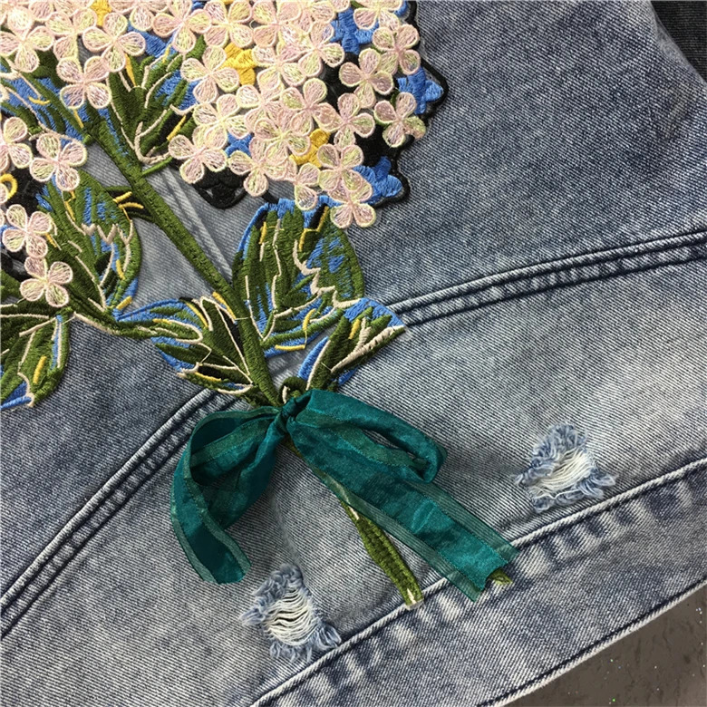 Denim jacket women embroidery flower appliques letters jeans jacket women outerwear coat loose OVERSIZED causal clothing NZ13 240808