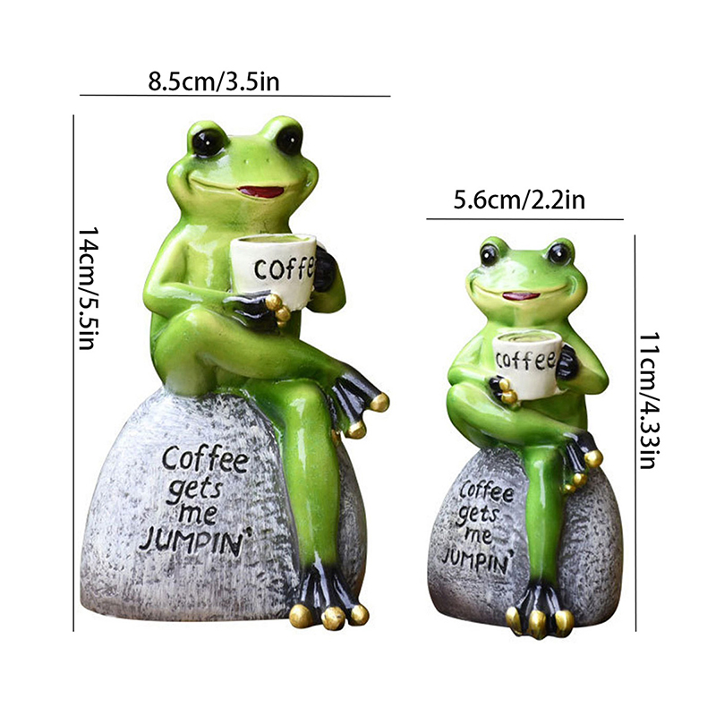 Coffee Drinking Frog Statue Animal Figurines Resin Crafts Collectible Figurines Outdoor Garden Patio Law Decoration