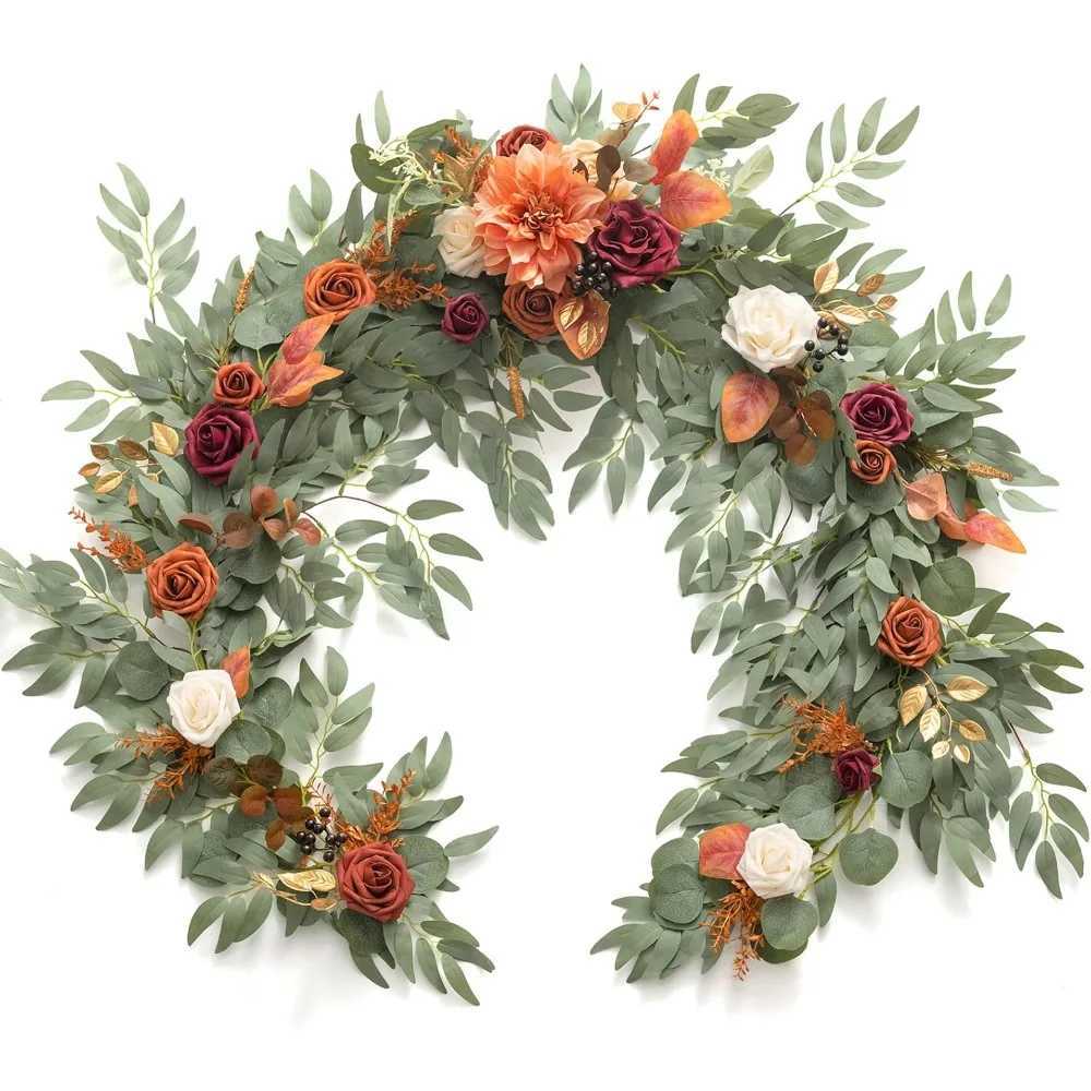 Eucalyptus Garland 6FT Table Runner with Flowers Handcrafted Wedding Centerpieces for Rehearsal Dinner Bridal Shower Y240808