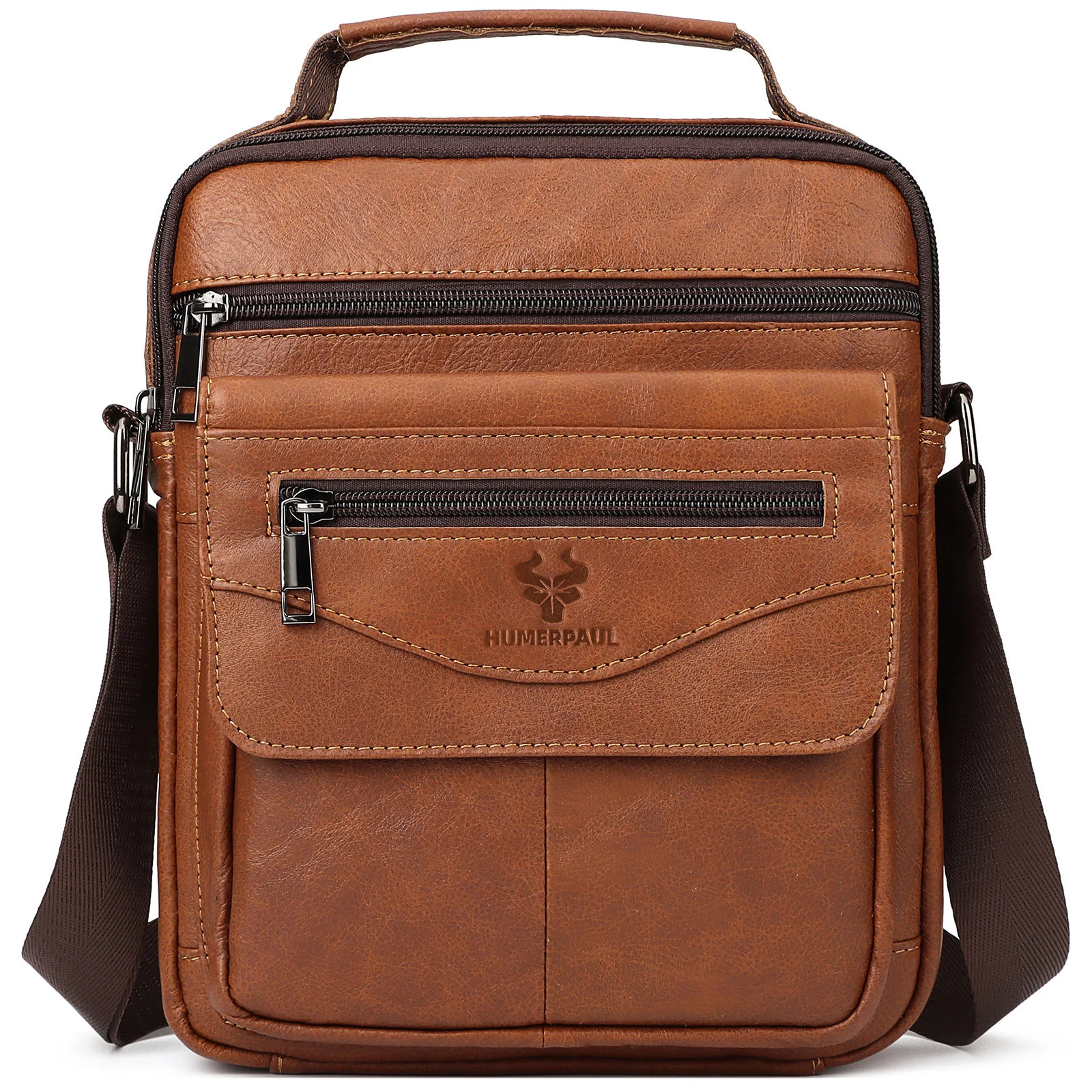HUMERPAUL leather mens messenger bag capacity sling cross body shoulder handbag 240808