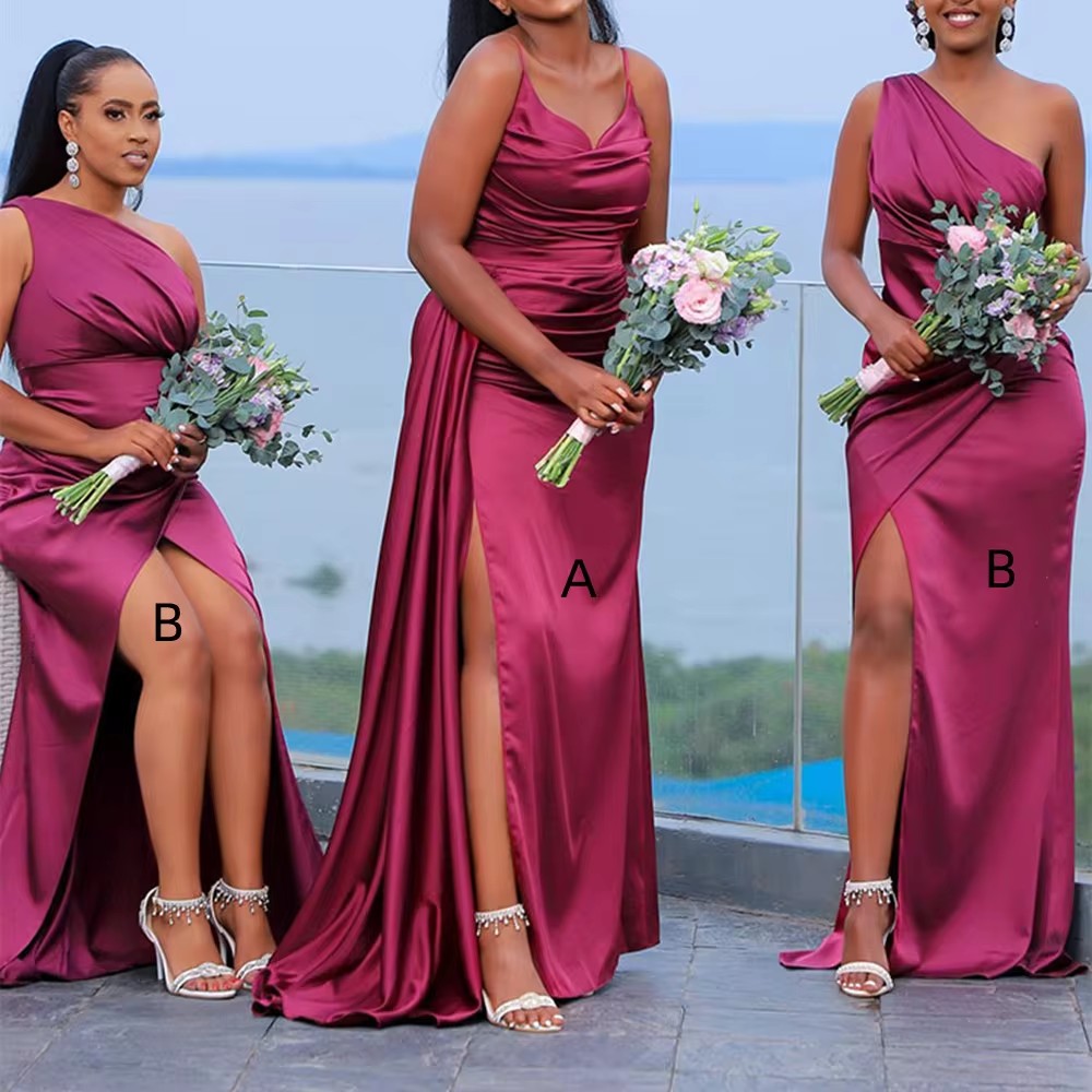 Long Fuchsia Mermaid Bridesmaid Dresses Side Split Wedding Guest Dress African Black Girls Maid of Honor Gown Plus Size Robes De Soiree Mariage Custom