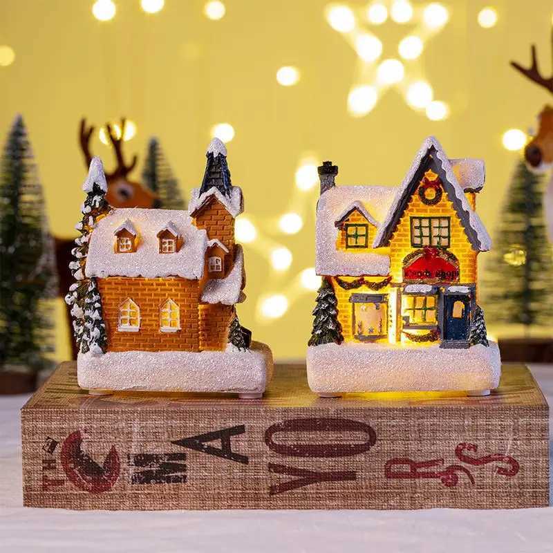 Glowing Cabin House with Led Lights Story Village Houses Festival Ornament Christmas Atmospheres Decor Props Y240808