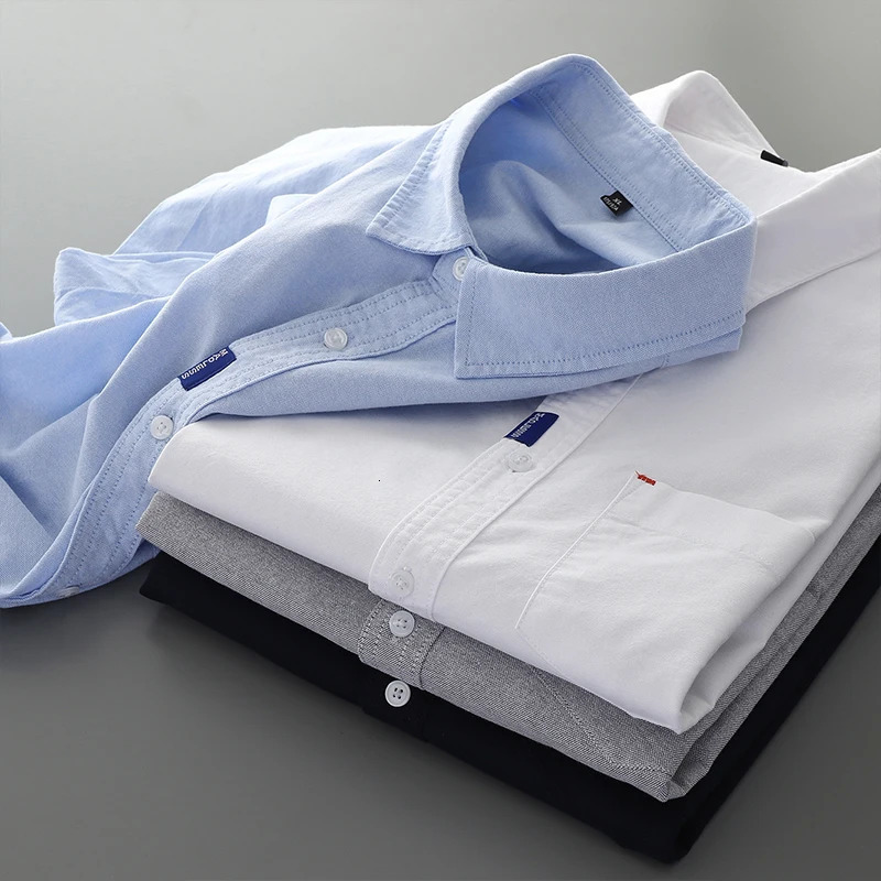 Dukeen 100% Cotton Oxford Spinning Shirt for Men Summer Casual Solid Color Blouse Man White Short-Sleeved Tops 240808