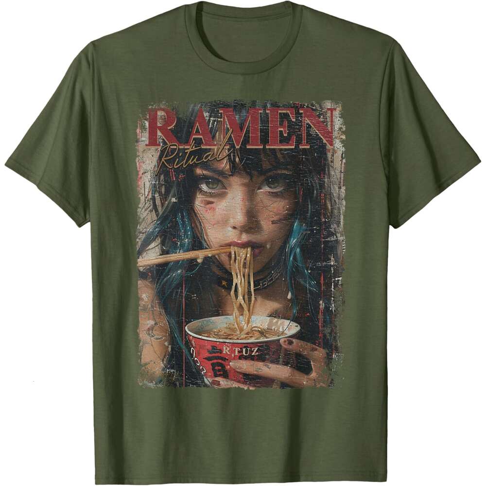 T shirt for Mens Womens Pin-up Girl Ramen Noodle Anime Manga Asian Ramen T-Shirt Shirts Tshirt Graphic Tee Casual Tops Short sleeve