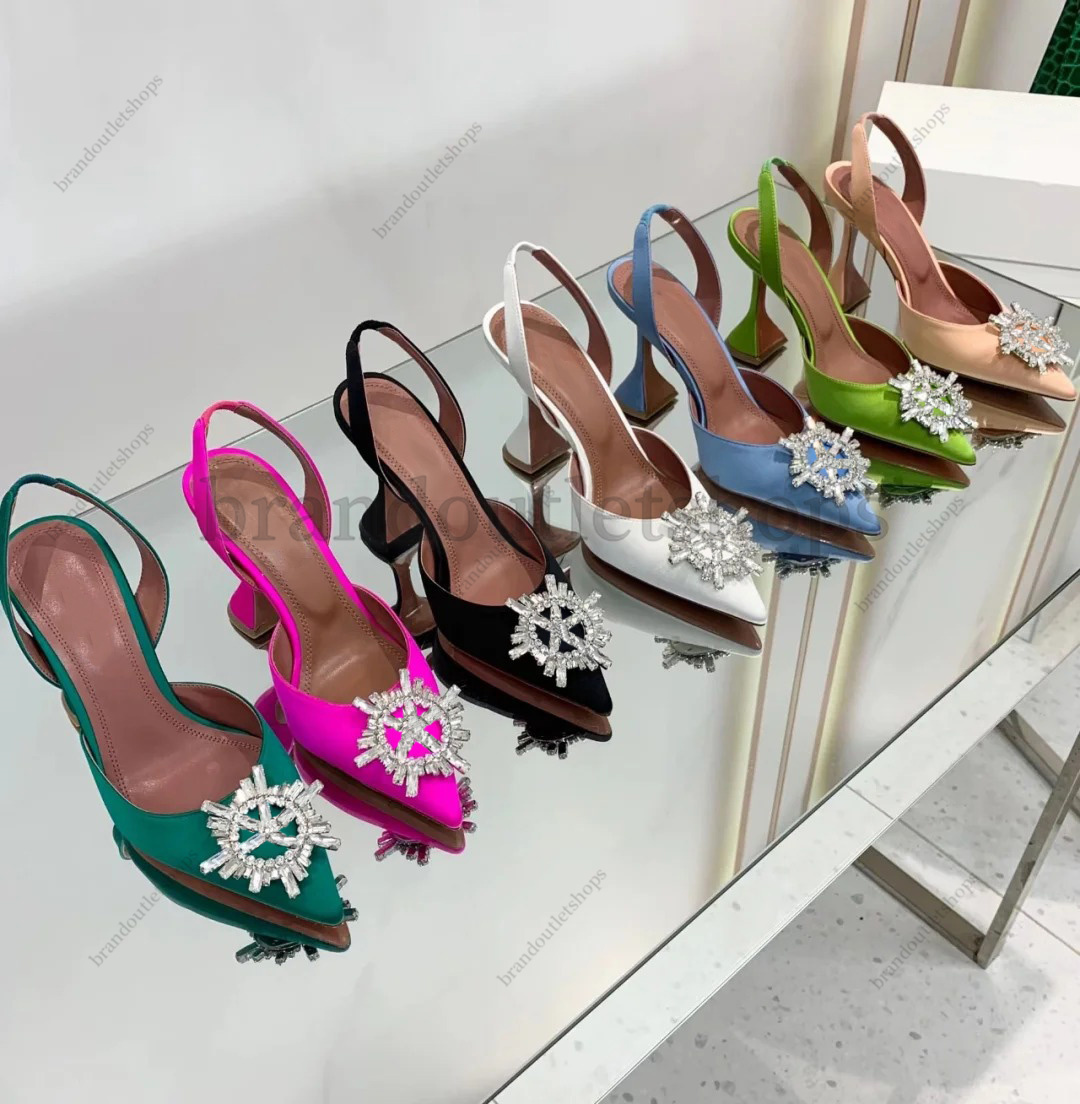 Sandals Designer Dress Shoes Satin pointed slingbacks Bowtie pumps Crystal-sunflower high heeled shoe Designer Luxury Women's Party Wedding Shoes
