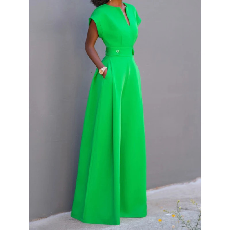 Krisnanas Womens Cap Sleeve Wide Leg Solid Color Jumpsuits for Urban Simple Ocn 240808