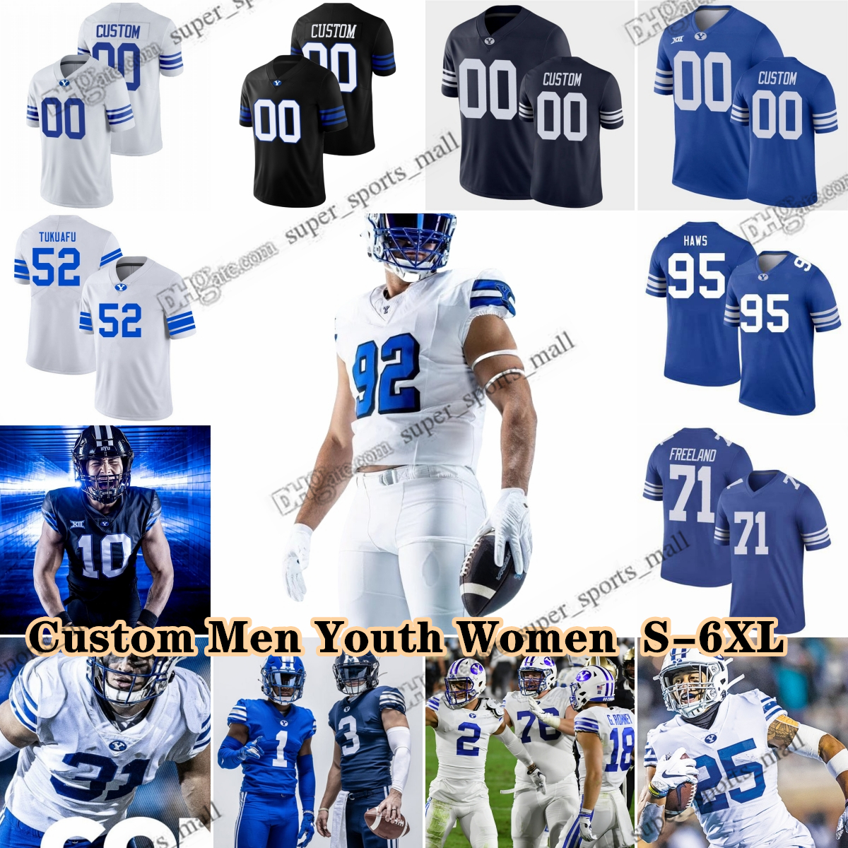 NCAA BYU Cougars College Football Jerseys 100th 17 Kedon Slovis Lj Martin Chase Roberts Max Tooley Eddie Heckard 4 Miles Davis Deion Smith Keelan Marion Lassiter