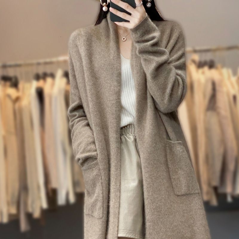 Autumn and Winter Loose Long Knitted Cardigan Womens Korean Casual Lazy Style Over the Knee V-neck Thick Soft and Sticky Sweater Jacket