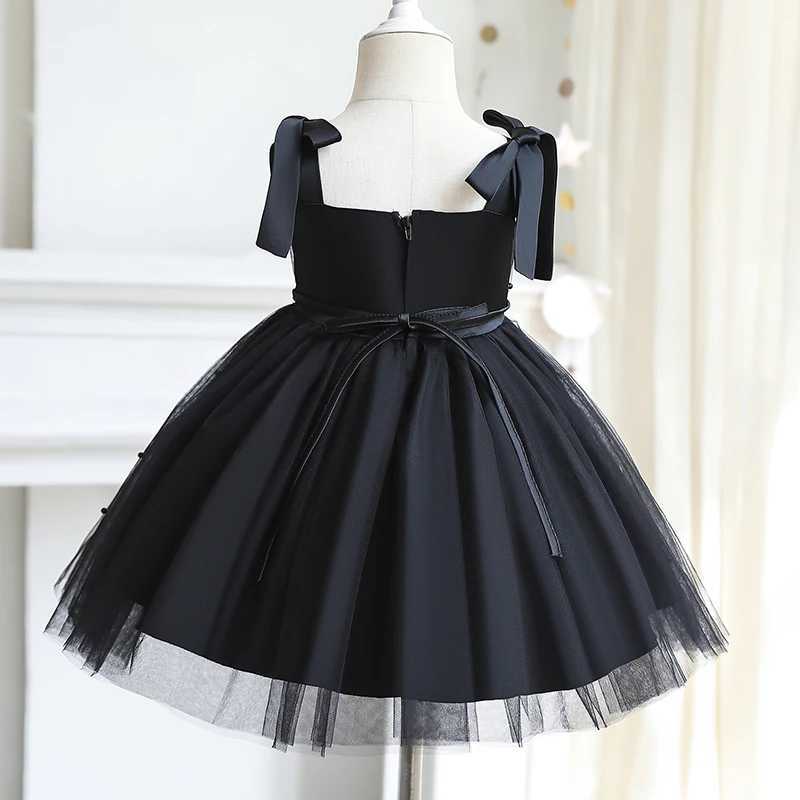 Baby Girl Halloween Costume Toddler Girl Black Gothic Mesh Dress Beaded Evening Party Princess Tutu Gown Infant Birthday Outfits X250220