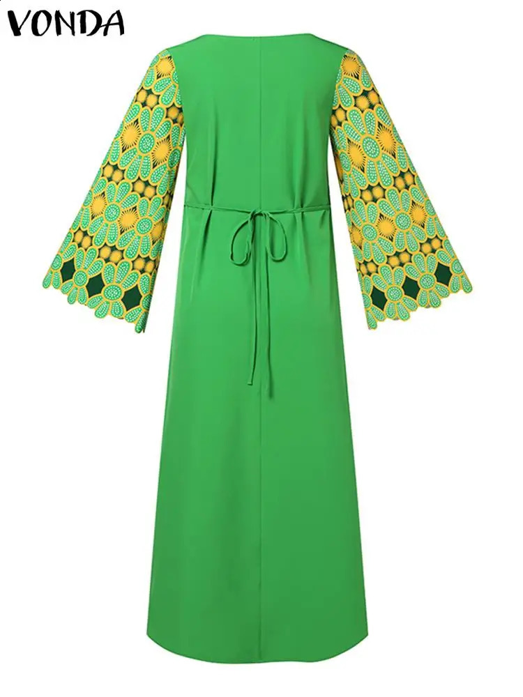 VONDA Women Bohemian Maxi Dress Vintage Fare Sleeve Party Long Dress Elegant Evening Sundress Casual Vestidos Femme Robe 240809