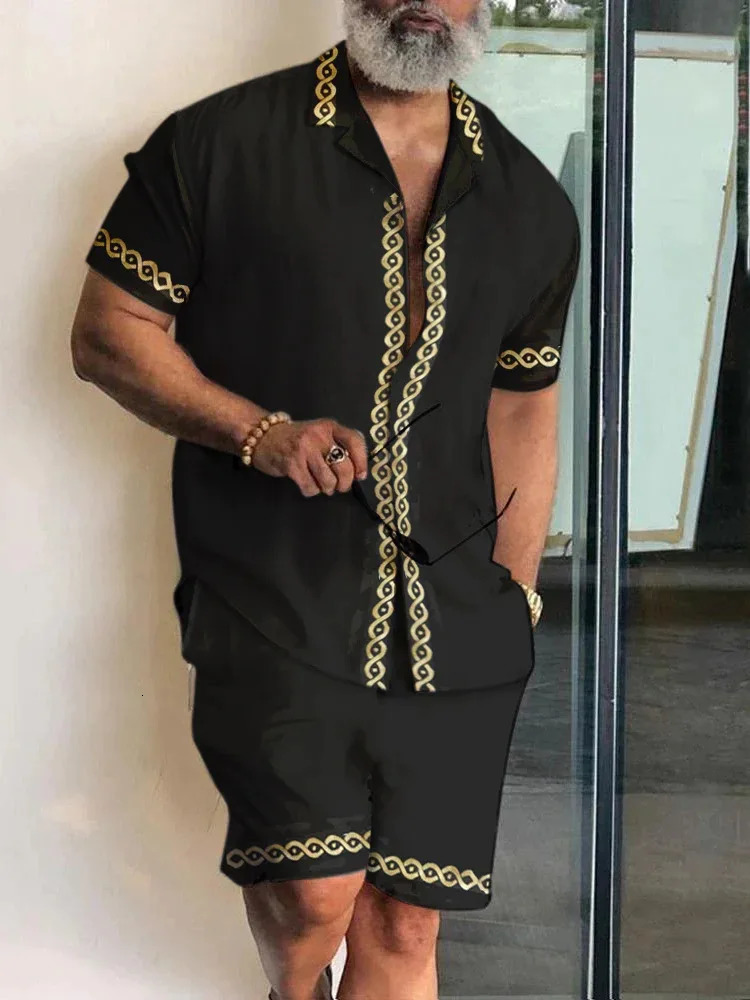 2024 Men Sets Print Patchwork Lapel Short Sleeve Casual Shirt Beach Shorts Summer Streetwear Vacation Hawaiian Suits Men S-5XL 240808
