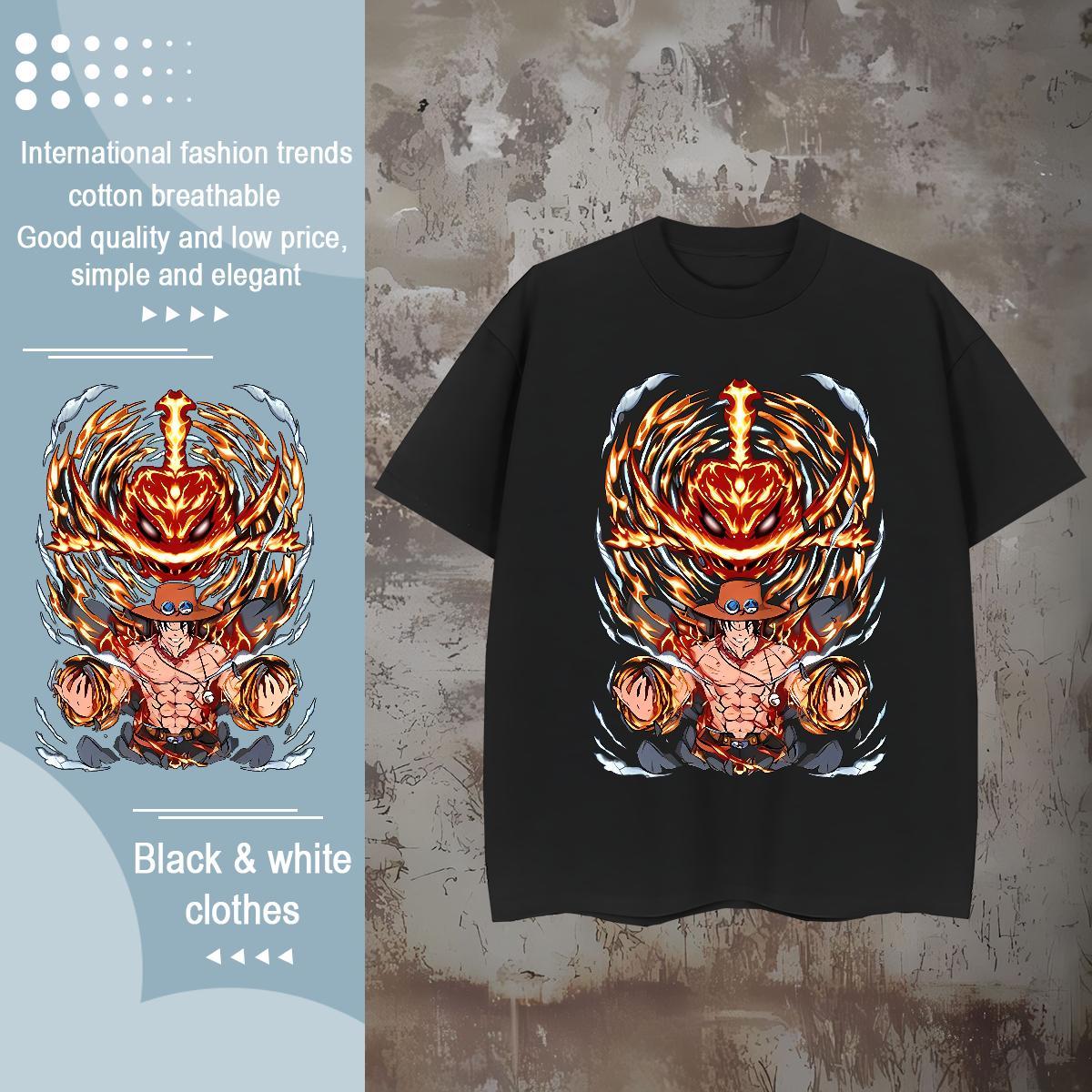 Fashion Designer T Shirts Men ONE PIECE 230g Cotton Custom Cartoon Tshirts Street wear Hip Hop Pure Cotton Unisex Tops Tees