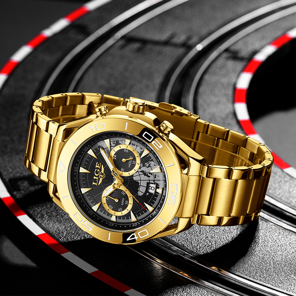 LIGE Men's quartz Watch personalized hollow case design Stainless steel strap Men's business waterproof watch Multi-function sports watch ho