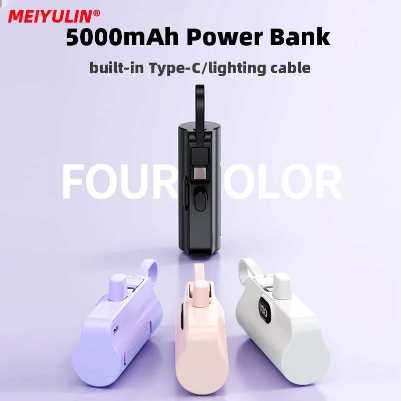 20000mAh Mini Power Bank Built-in USB C Cable Portable External Spare Battery Powerbank Charger For iPhone 14 Samsung X241122