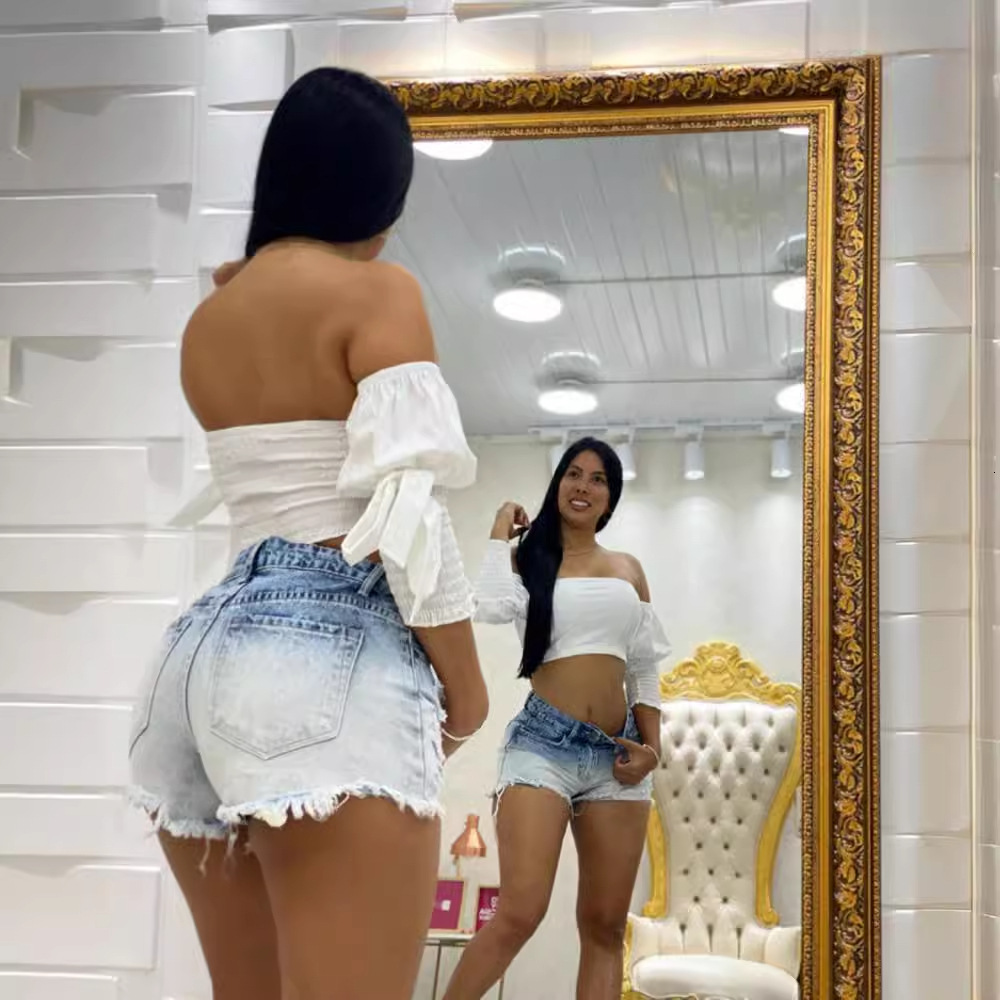 Summer Gradient Denim Shorts for Women High Waist Slimming and Hairy Hot Pants