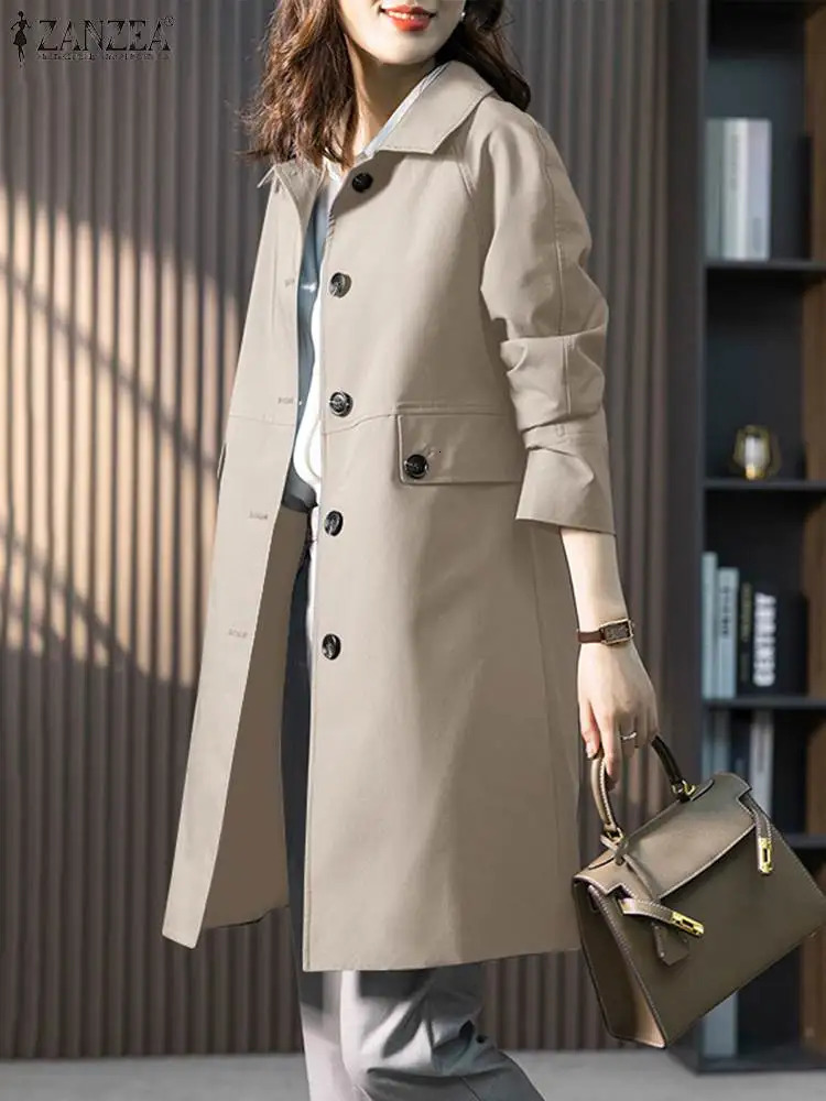 ZANZEA Fashion OL Work Trench Coats Woman Vintage Solid Windbreak Autumn Long Sleeve Lapel Jackets Elegant Party Outwear 240809
