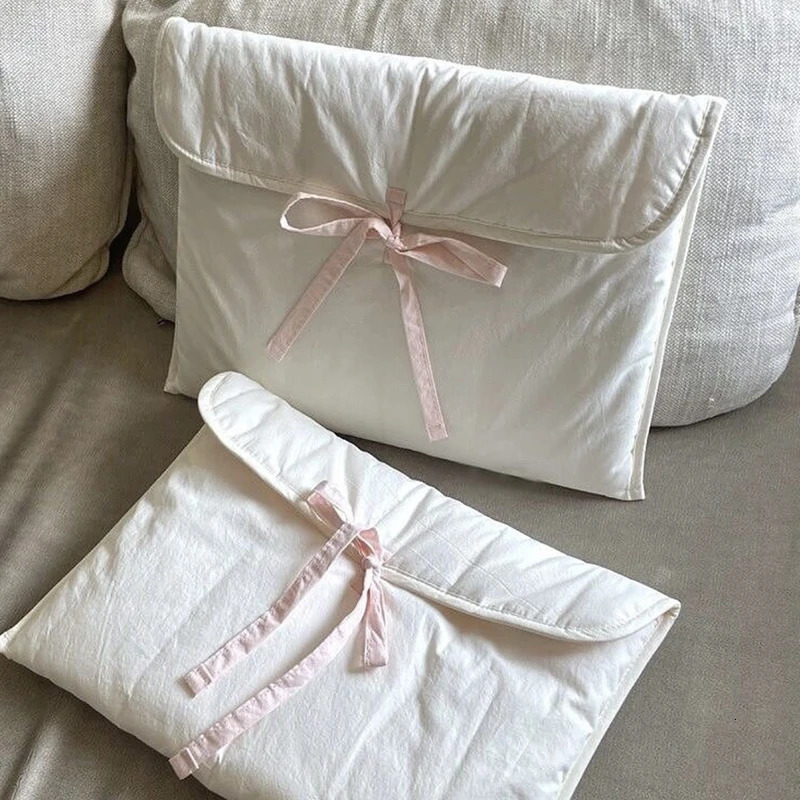 Korean Bow Computer Bag Y2k Black Tablet Storage Handbag Womens Sweet Travel Cosmetics 240808