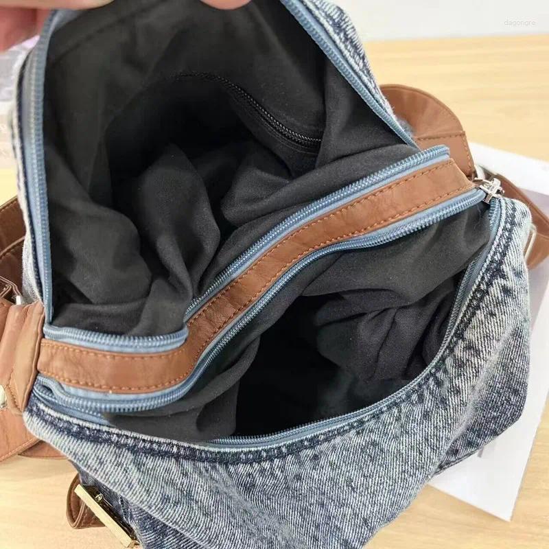Totes Vintage Premium Wash Denim Bag Single New Shoulder Crossbody Motorcycle Large Capacity Weekend Travel Shopping